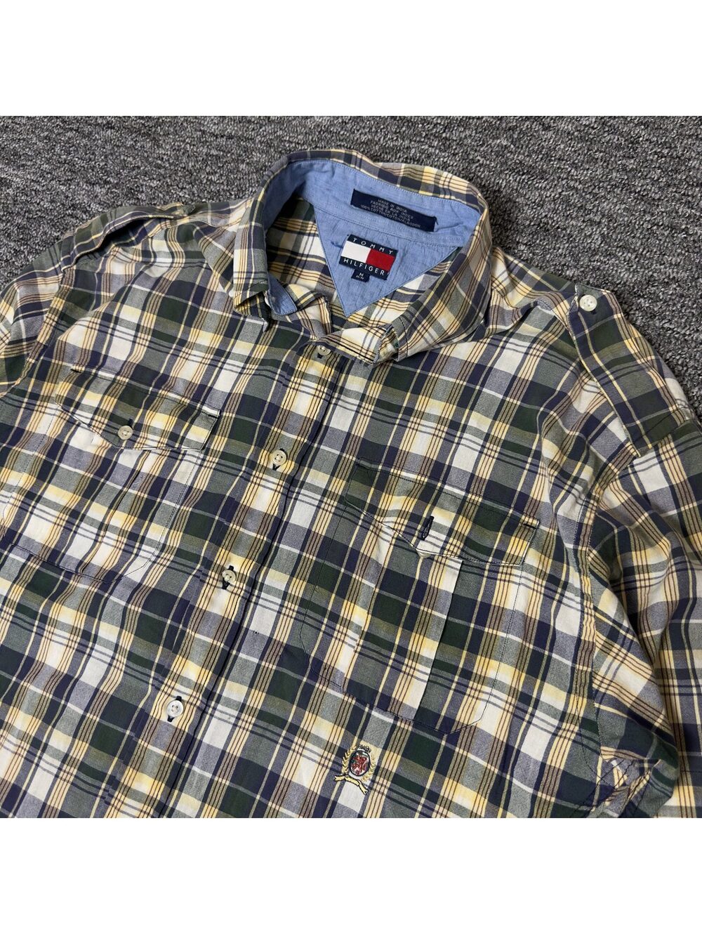 Tommy Hilfiger Plaid Shirt Mens M Green Western Workwear